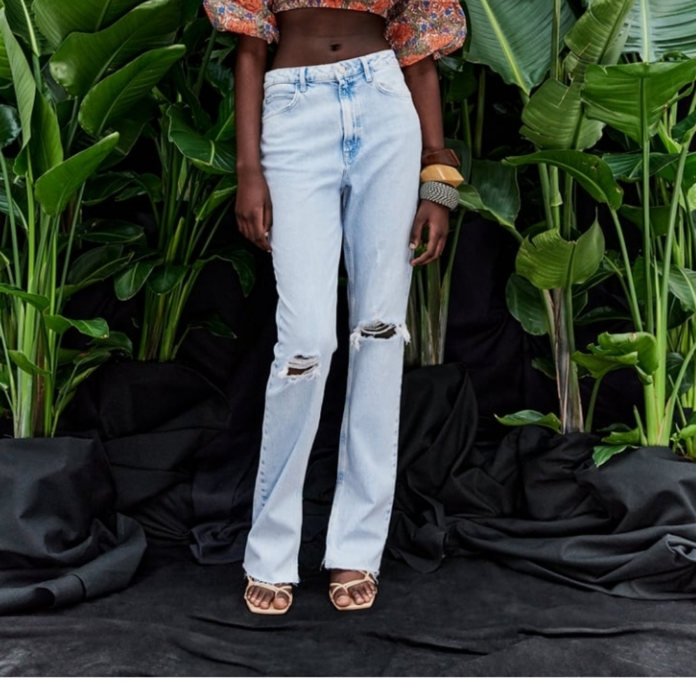 Zara flared ripped slim fit jeans Sz 8